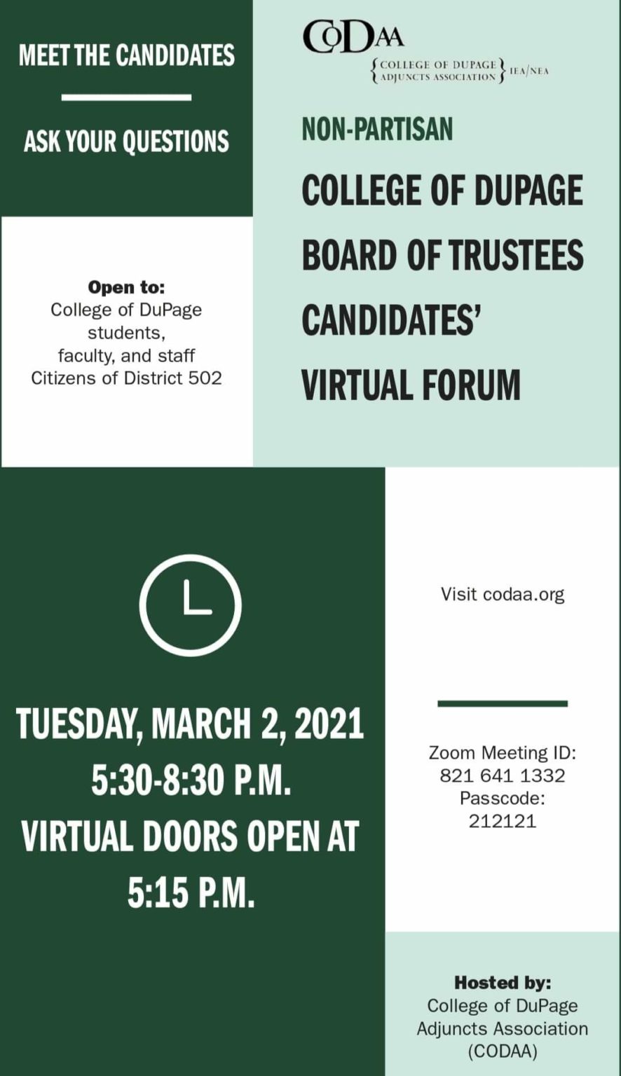 College of DuPage Board of Trustees Candidates' Virtual Forum CODAA